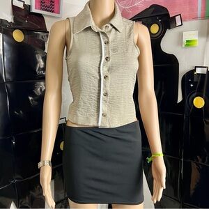 Sleeveless Beige Button-Up Top